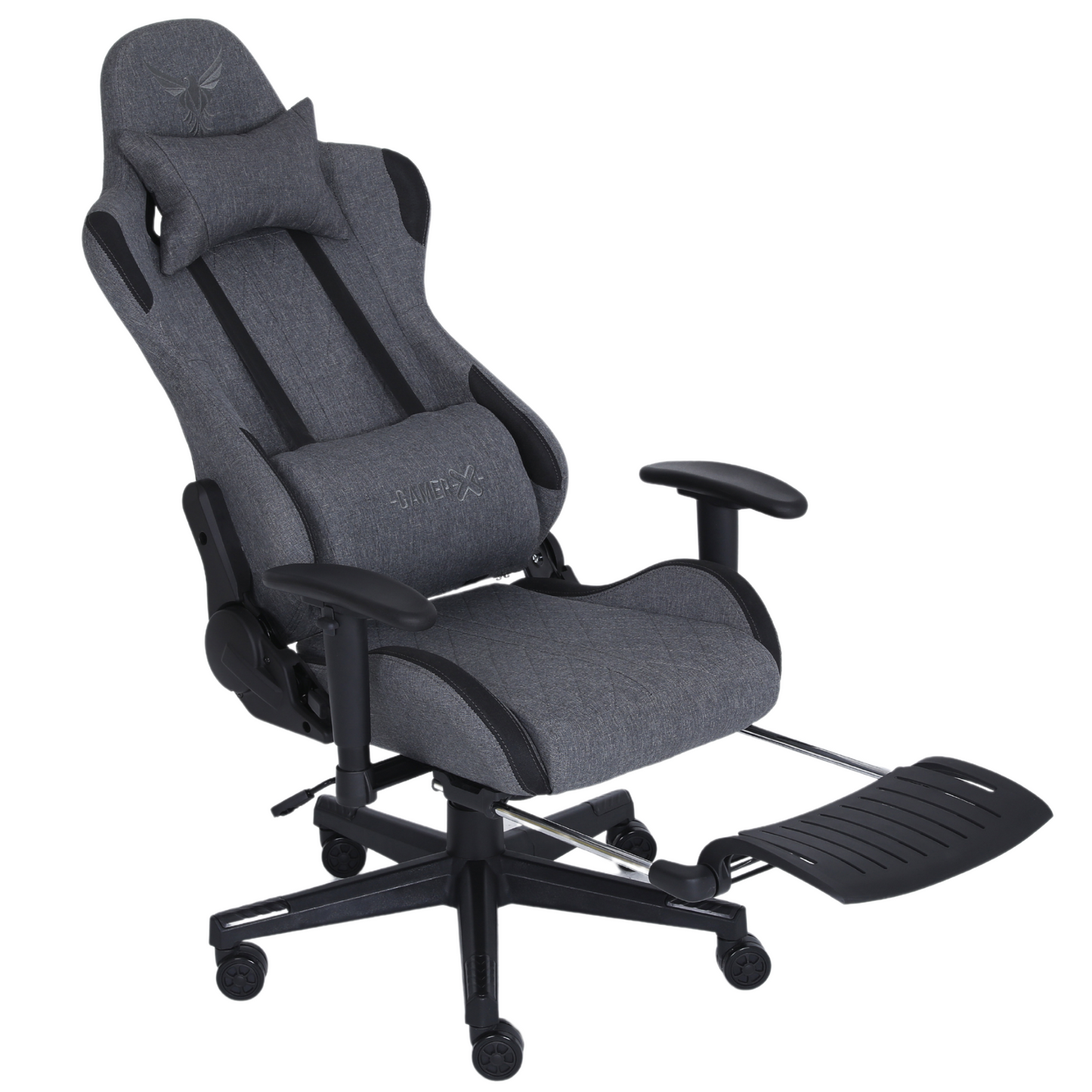Silla Gamer Ergonómica Escritorio de Tela Transpirable con Reposapiés y Soporte Lumbar