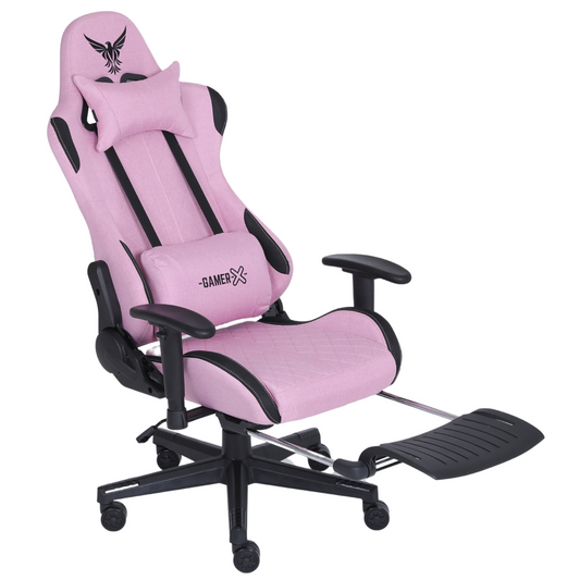 Silla Gamer Ergonómica Escritorio de Tela Transpirable con Reposapiés y Soporte Lumbar