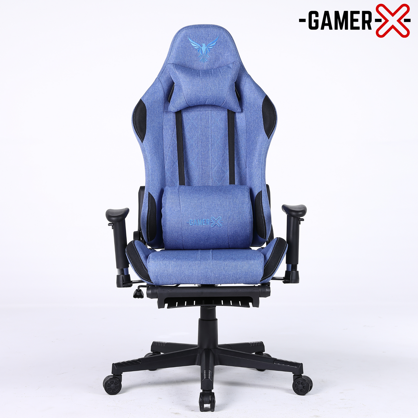 Silla Gamer Ergonómica Escritorio de Tela Transpirable con Reposapiés y Soporte Lumbar (Azul)