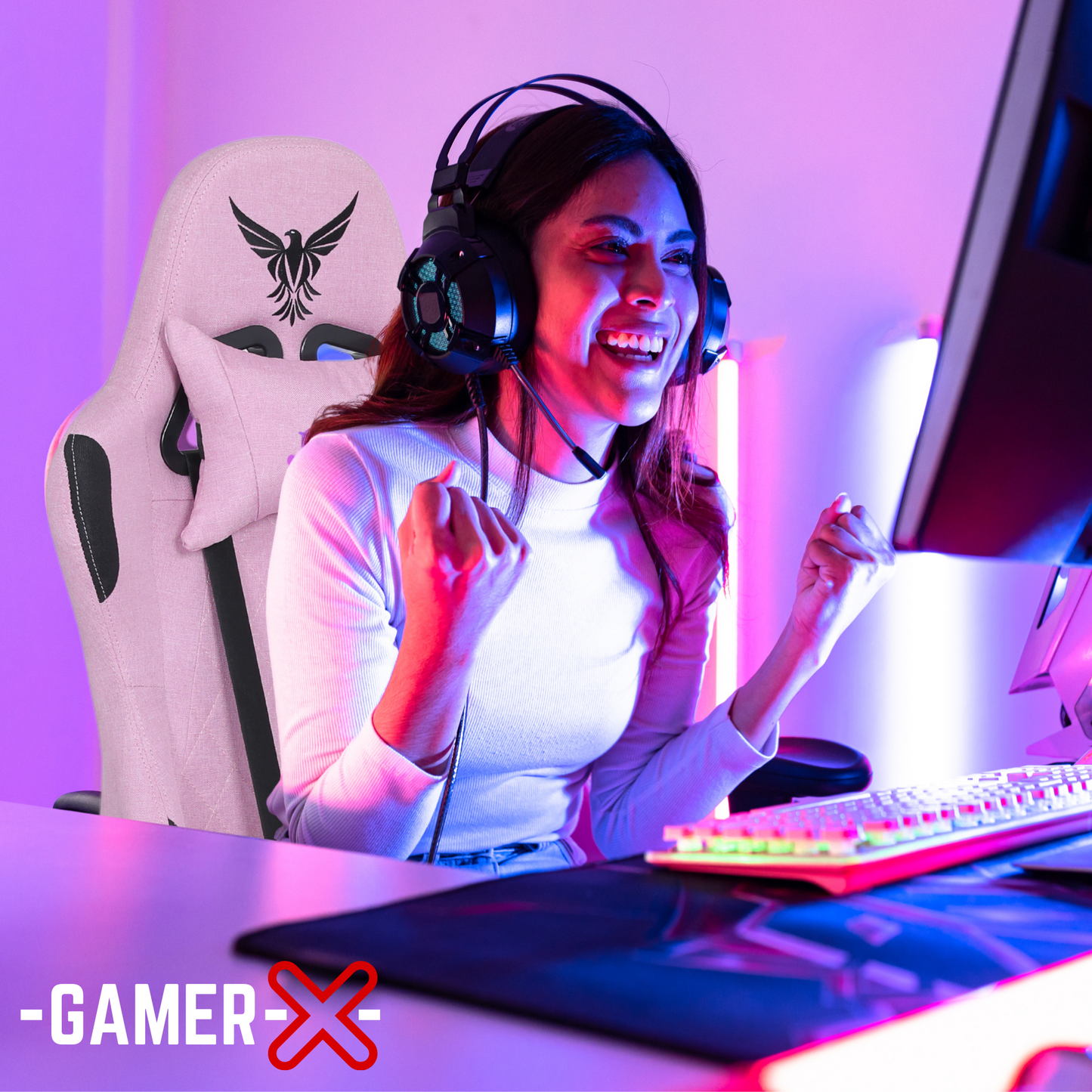 Silla Gamer Ergonómica Escritorio de Tela Transpirable con Reposapiés y Soporte Lumbar