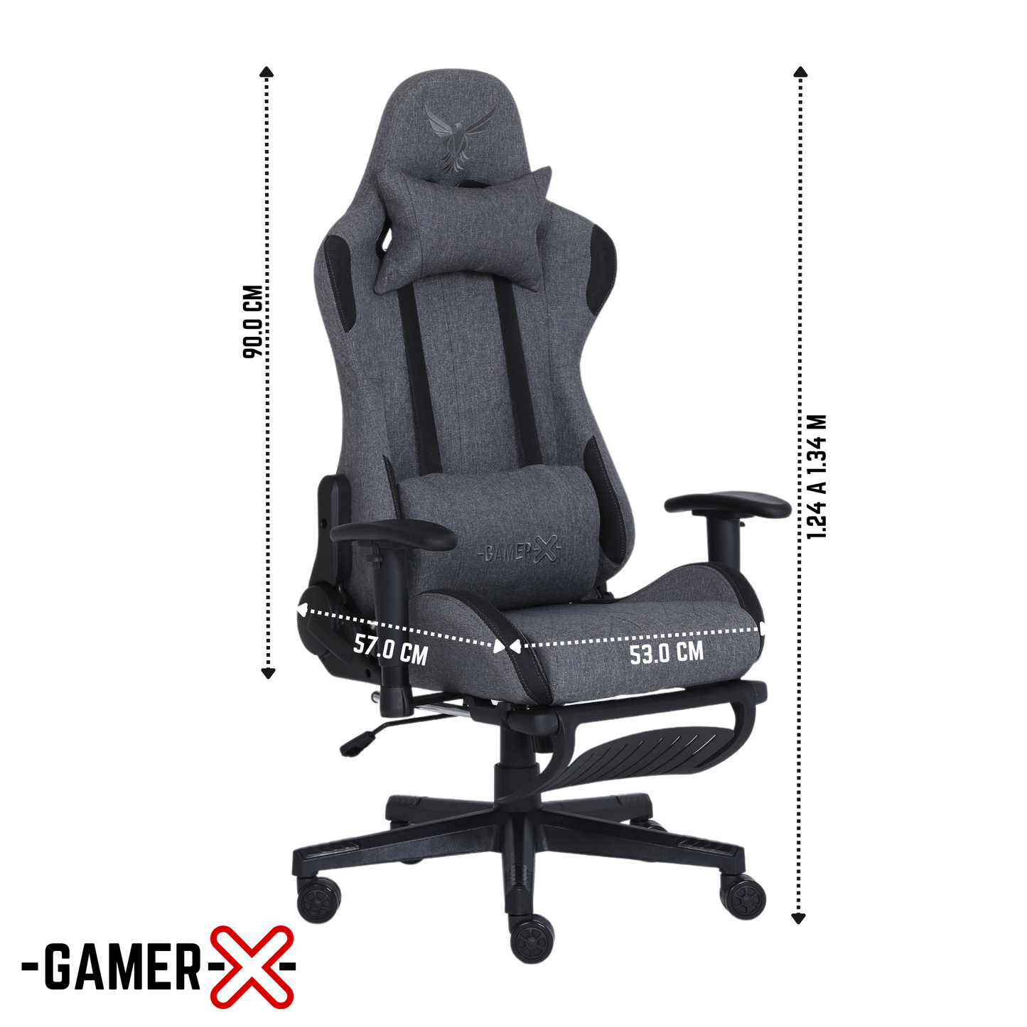 Silla Gamer Ergonómica Escritorio de Tela Transpirable con Reposapiés y Soporte Lumbar