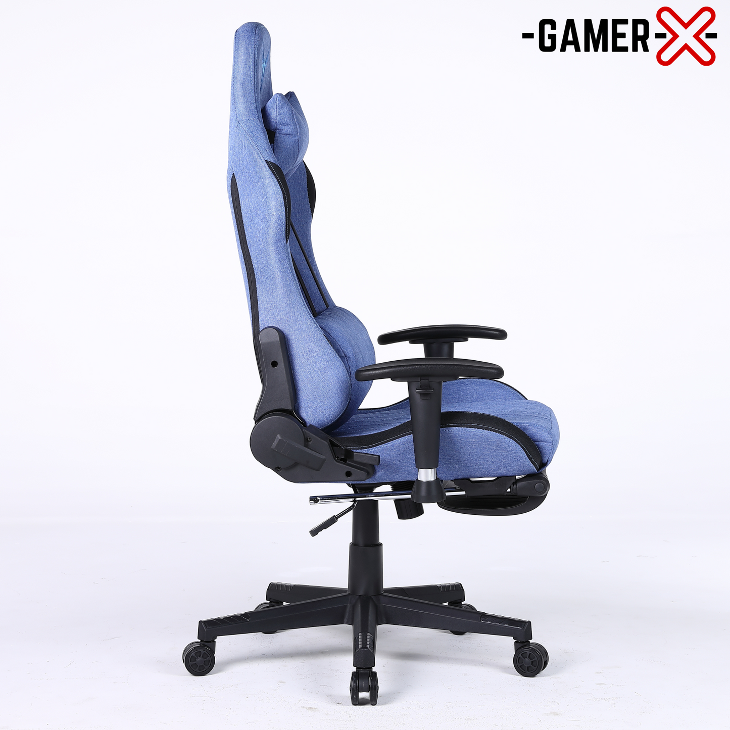 Silla Gamer Ergonómica Escritorio de Tela Transpirable con Reposapiés y Soporte Lumbar (Azul)