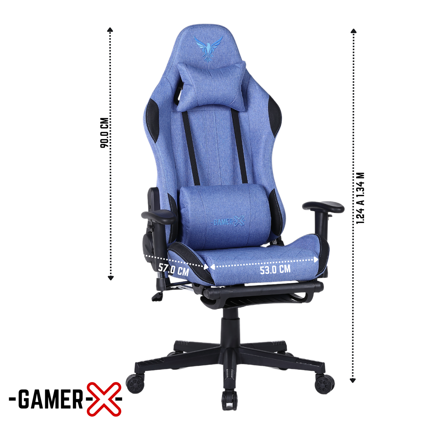 Silla Gamer Ergonómica Escritorio de Tela Transpirable con Reposapiés y Soporte Lumbar (Azul)